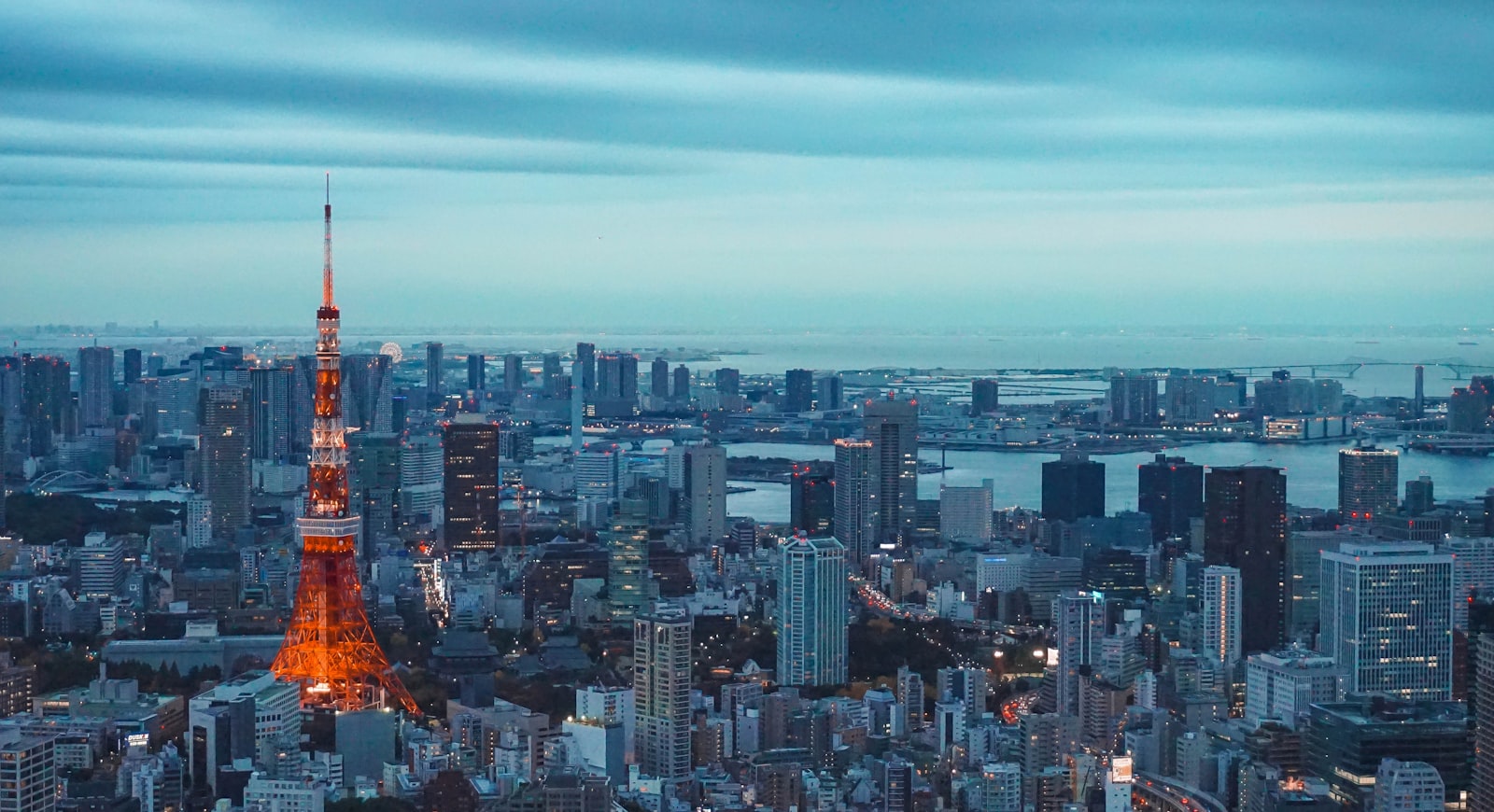 東京タワーと東京の街並みの夕景